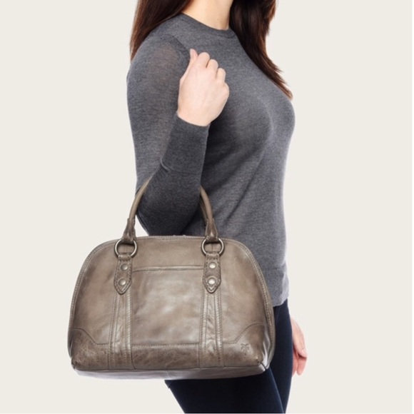 Frye Melissa Dome Satchel Gray Leather Crossbody Handbag - Picture 13 of 14